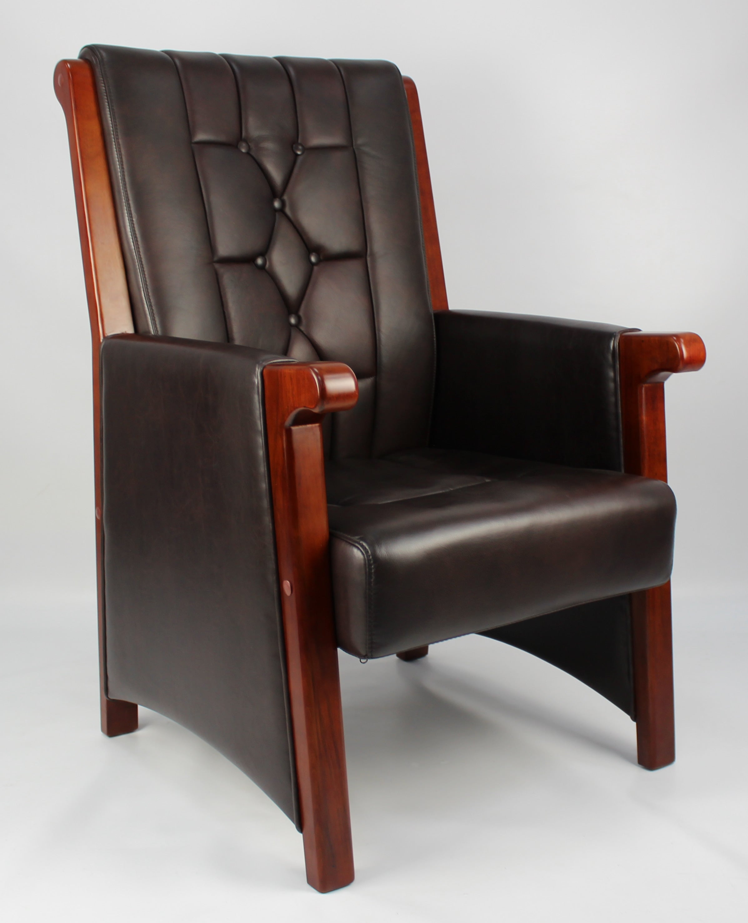 Executive Brown Leather Meeting Chair with Wooden Frame - M004